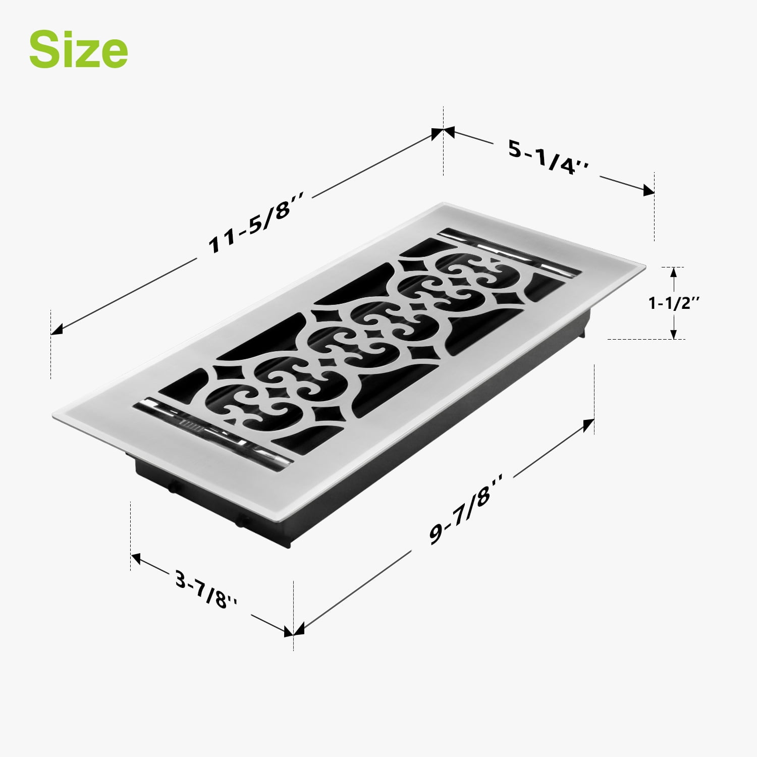 Naiture Stainless Steel Floor Register, Heavy Duty Rust-Resistant Wall Vent Cover, Metal Damper or Lever, Old Victorian Style Grille Wall Vent, Duct Size 4" X 10", Brushed Nickel Finish