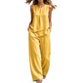 thumbnail image 2 of Karymi Workout Sets for Women Two Piece Outfit Set, Crew Neck Sleeveless Asymmetric Layered Tank Top, High Waist Wide Leg Pants with Pockets, 2 of 5