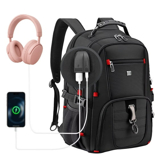 Fenbeli Extra Large 50L Travel Laptop Backpack, TSA Approved Carry On Backpack with USB Charging Port, Water Resistant College School Business Work Backpack for Men & Women, Black