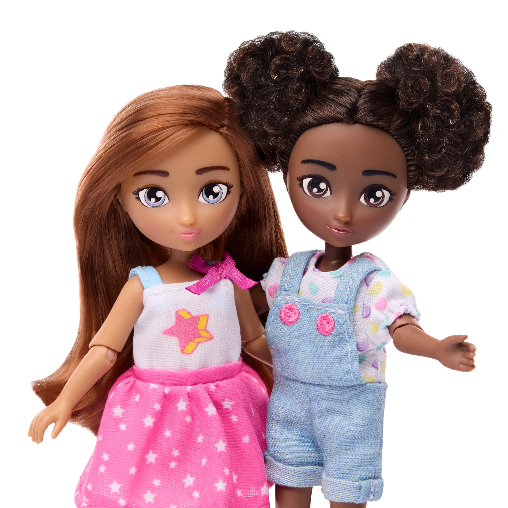 Hey Bestie Isa & Evie 18 Piece Set of 2 (5.5-inch) Mini Dolls with Toy Dogs & Pet Accessories, Kids Ages 3 & Up