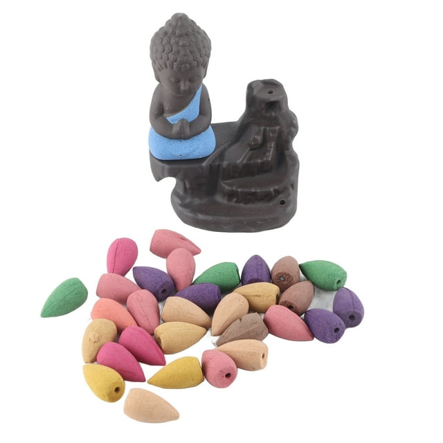 Quemador de incienso de reflujo Monk Relax Cómodo soporte de incienso de cascada de arena morada con 30 varillas de incienso para yoga Oficina Azul cielo