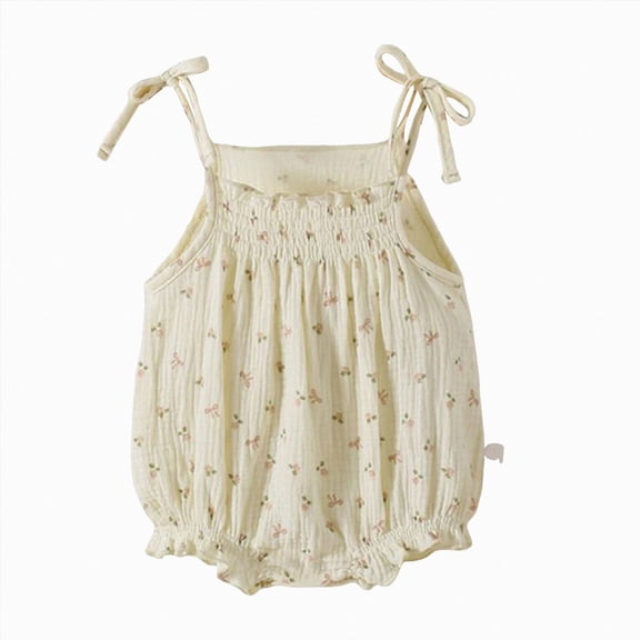 mgoYE Newborn Baby Girl Clothes Bubble Romper Cute Spaghetti Strap Floral Overalls Summer Toddler Outfit(Pink,6-12 Months)