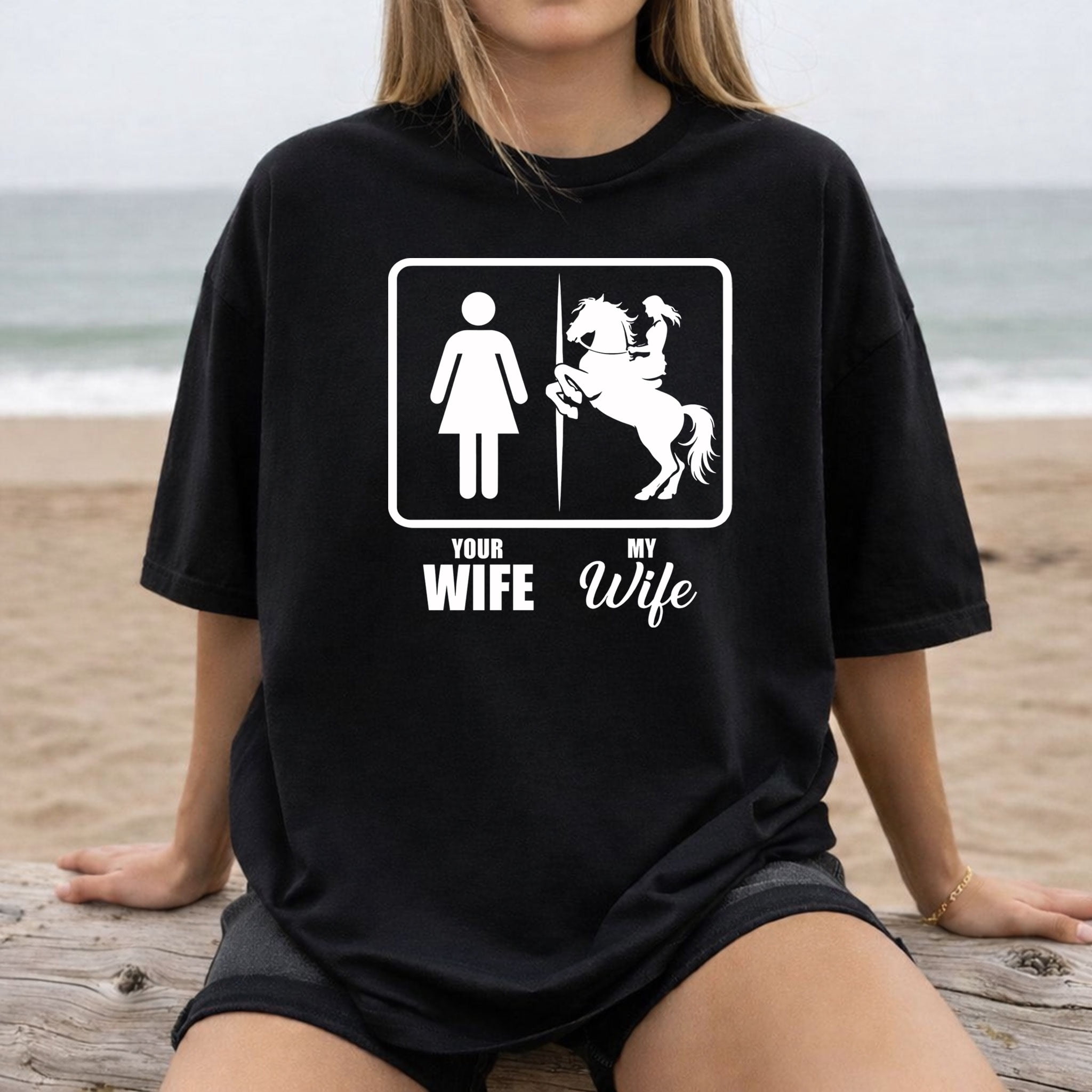 Funny Horse Riding T-Shirt – Your Wife vs My Wife Cowboy Tee – Equestrian Valentine Gift for Horse Lovers & Husbands