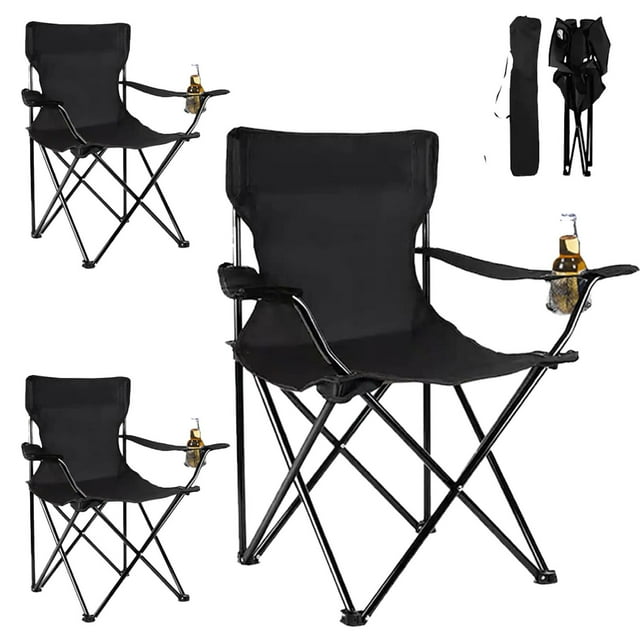 3 Sillas Plegables De Playa, Campamento Y Exteriores. negro
