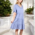 thumbnail image 2 of Women's V-Neck Floral Print Ruffle Hem Dress with Short Sleeves- Small, Blue, 2 of 7
