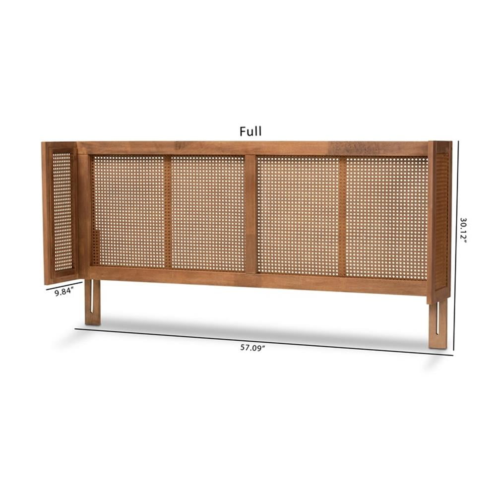 Baxton Studio Rina Mid-Century Modern Ash Wanut Finished Wood and Synthetic Rattan Full Size Wrap-Around Headboard