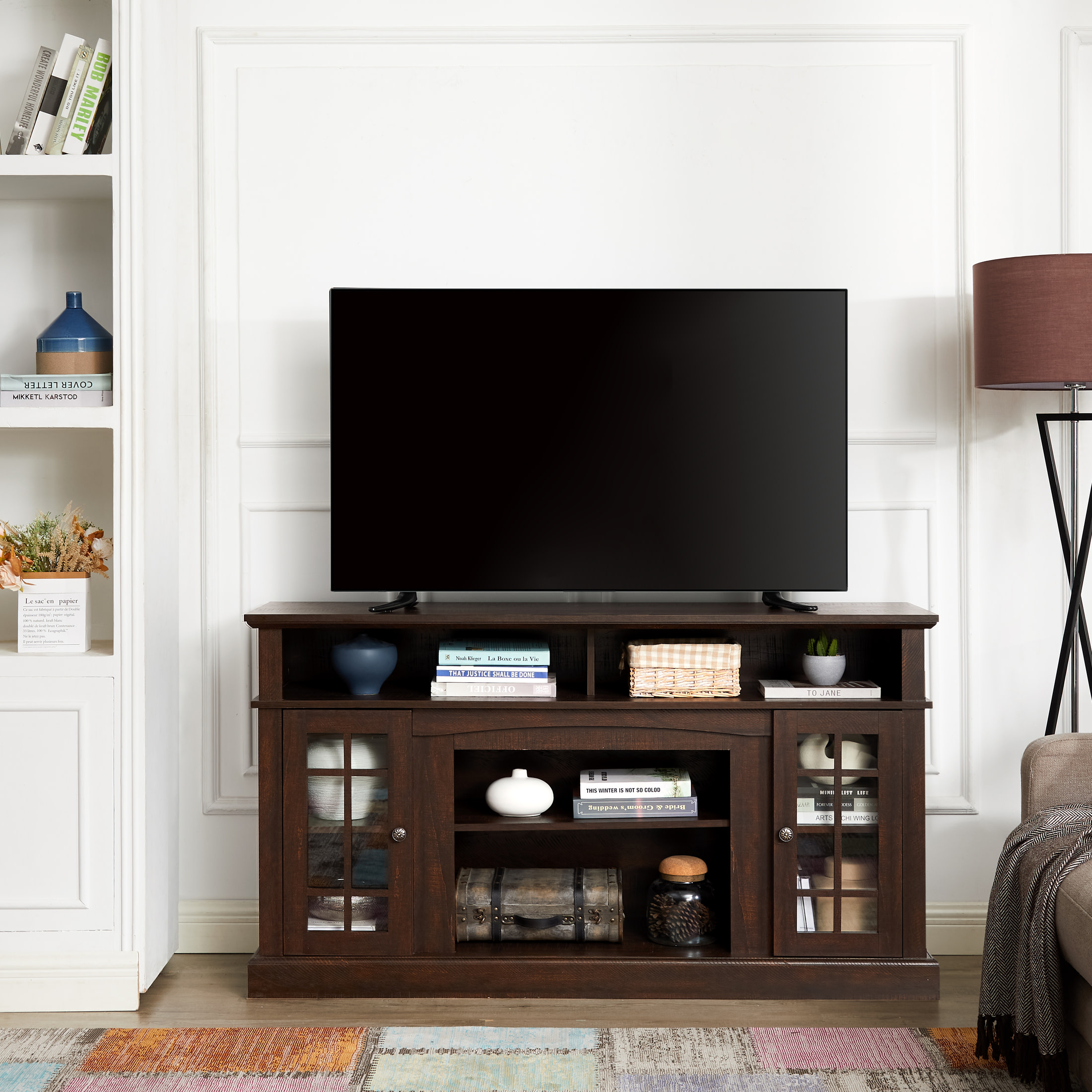 Noble House Fenpine 58" TV Media Stand, Modern Entertainment Console with Open & Closed Storage for 65" TVs, Espresso