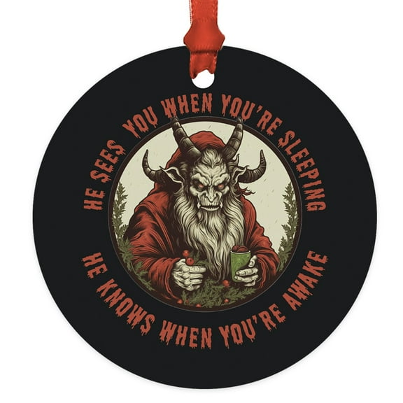 Krampus Christmas Ornament He Sees You When Youre Sleeping Vintage Horror Tree Decor