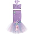 thumbnail image 3 of Conjunto de falda tutú de sirena con cola de pez para niñas + falda de tul, ropa de cumpleaños para niños, conjunto de disfraz de tutú largo de princesa sirenita, 3 of 5