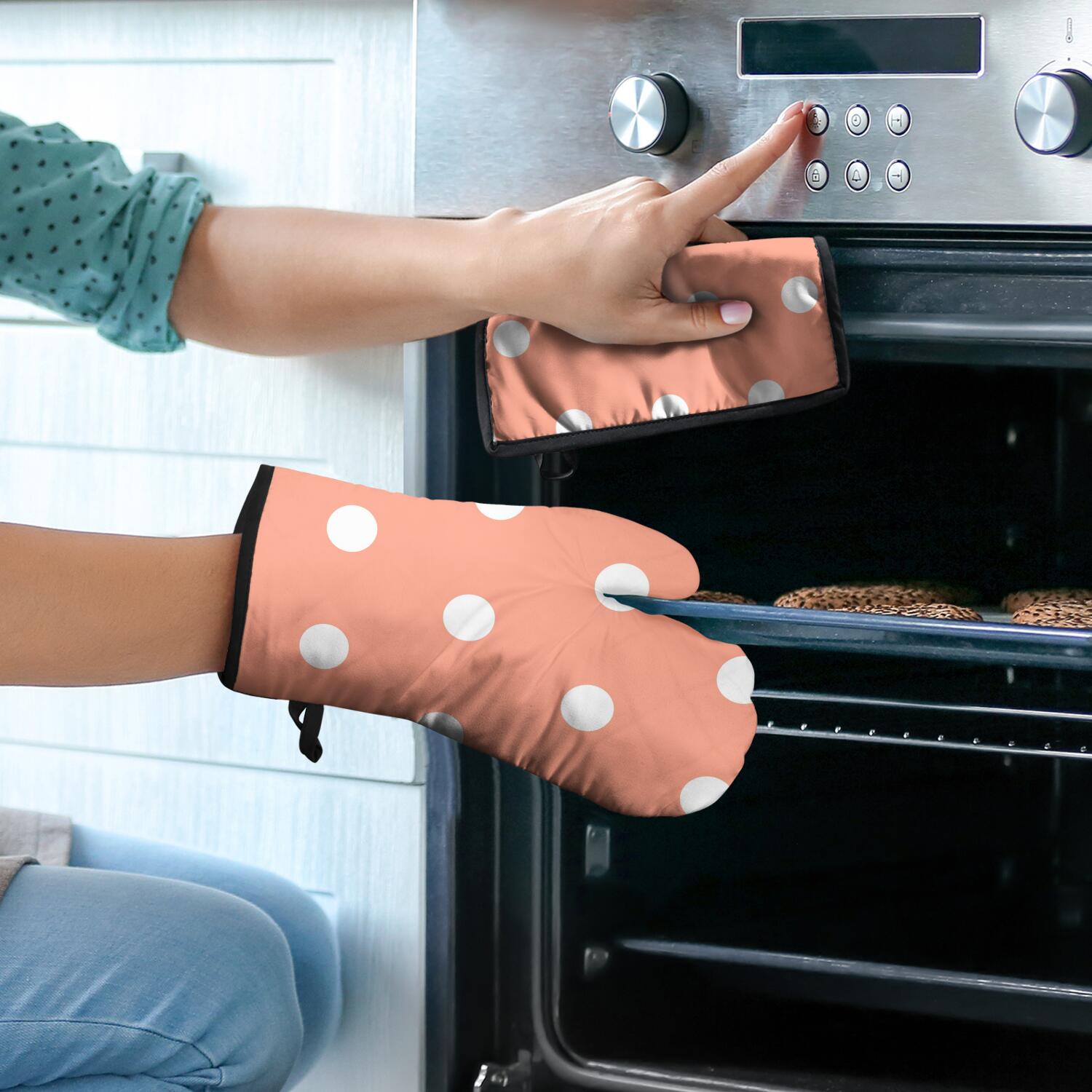 Oven Mitts and Pot Holders Set Of 4, Heat Resistant Kitchen Gloves with Non-Slip Grip, Hanging Loop, Soft Cotton Lining for Baking, Cooking, Grilling, Barbecue