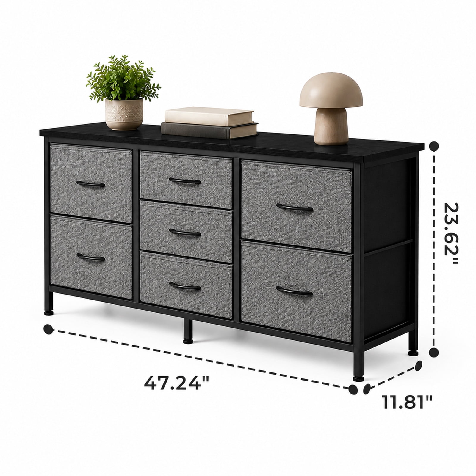 Alvantor 7 Drawer Fabric Dresser, Clothes Organizer Storage Tower for Bedroom, Chest of Drawers with Wooden Top, Metal Frame for Bedroom TV Stand