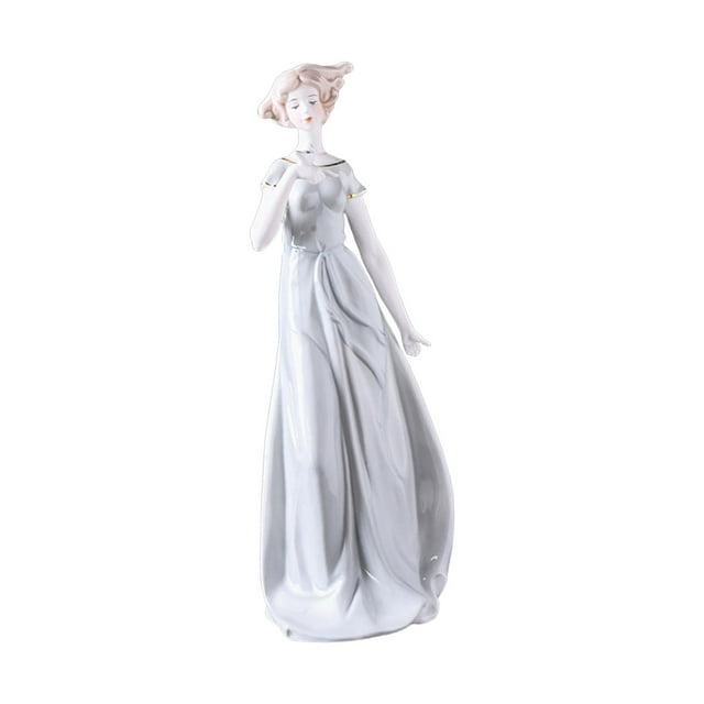 Lipstore Ceramic Girl Figurine Centerpiece Porcelain Lady Statue for Porch Desk Shelf C