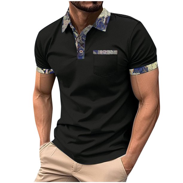 Mens Manga Corta Botón Abajo Camisas Solapa Color Cuello de Vuelta, Al Aire Libre Casual Blusa para Hombres