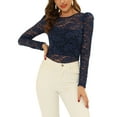 thumbnail image 1 of INSPIRAR CHIC Blusas de Manga Larga Abullonada Semi Transparente de Encaje Floral 2XL Azul Oscuro, 1 of 6