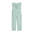 thumbnail image 5 of Wycnly Jumpsuits for Women Dressy Casual Loose Straight Pleated Wide Leg Long Jumpsuits with Pocket Summer Round Neck Sleeveless Solid Maxi Trendy Rompers Light Blue s, 5 of 7