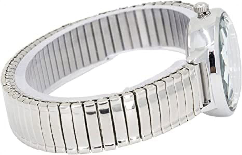 Blekon Collections Women's 25mm Analog Display Case Cut Crystal Mother of Pearl Dial Slim Metal Stretch Expansion Band Ladies Wrist Watch