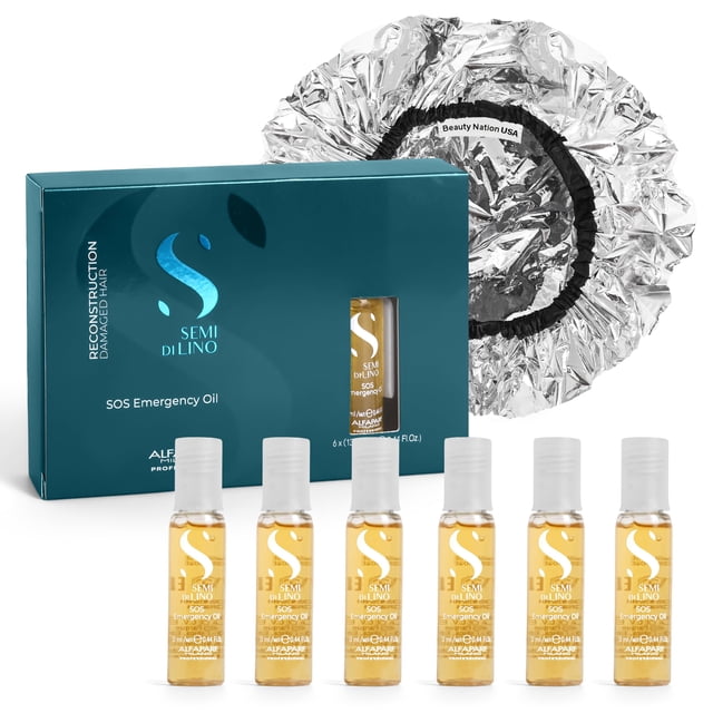 Alfaparf SOS Reconstruction Huile Réparatrice d'Urgence, Traitement pour Cheveux Abîmés, Casse des Cheveux, Fortifiant Ensemble de 6 Fioles avec Soin Revitalisant
