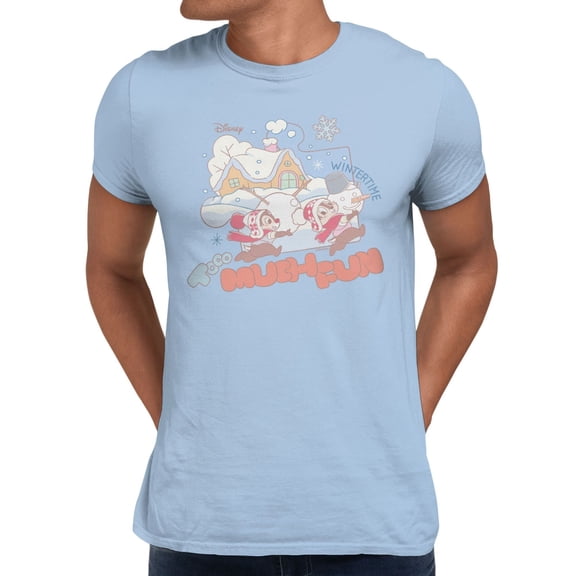 Disney Mickey Mouse Chip And Dale Winter Holiday Fun Men's T Shirt (Light Blue, S-XXXL)