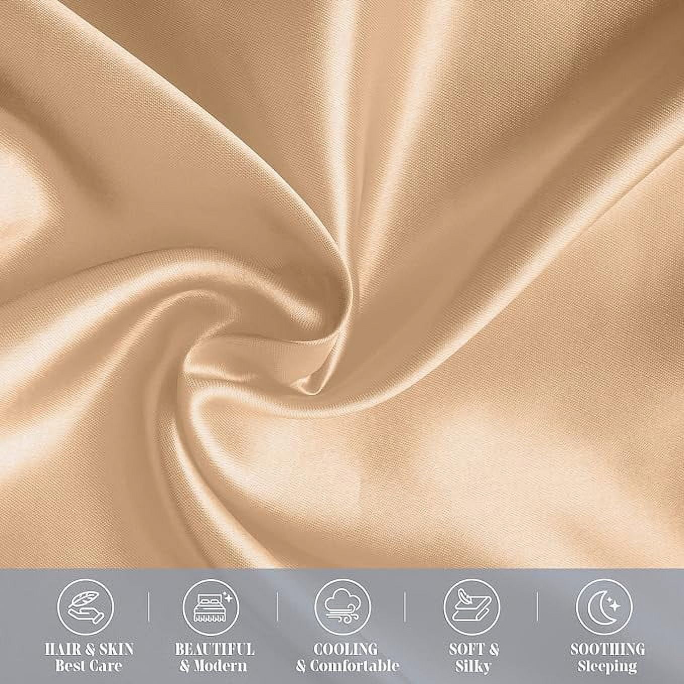 Cooling Viscose Satin Pillowcase 4-Pack Set with Hidden Zipper Closure,Standard/Queen, Champagne