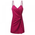 thumbnail image 3 of Robe Décontractée d'Été à Bretelles Spaghetti Sans Manches Ceinture Torsadée Mini Robe Unie Slim, 3 of 9