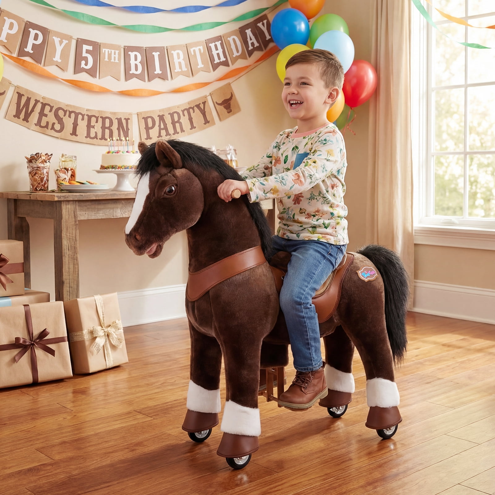 PonyCycle Interactive Horse Ride-On Toy, Touch Sound, Kid-Powered, Ages 3-4, Black, Y376