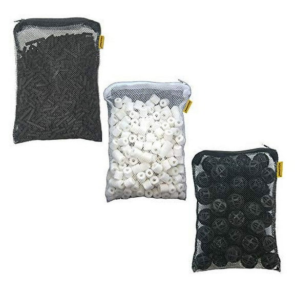 Aquacity Activated Charcoal Pellet Carbon, Bio Ceramic Rings & Bio Balls Aquarium Filter Media Pellets, 50 Count Set