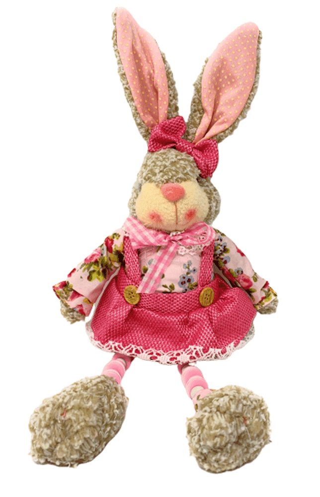 Pack of 2 Wooden Easter Bonnet Hanging Bunnies Decorations with Hanging Legs 