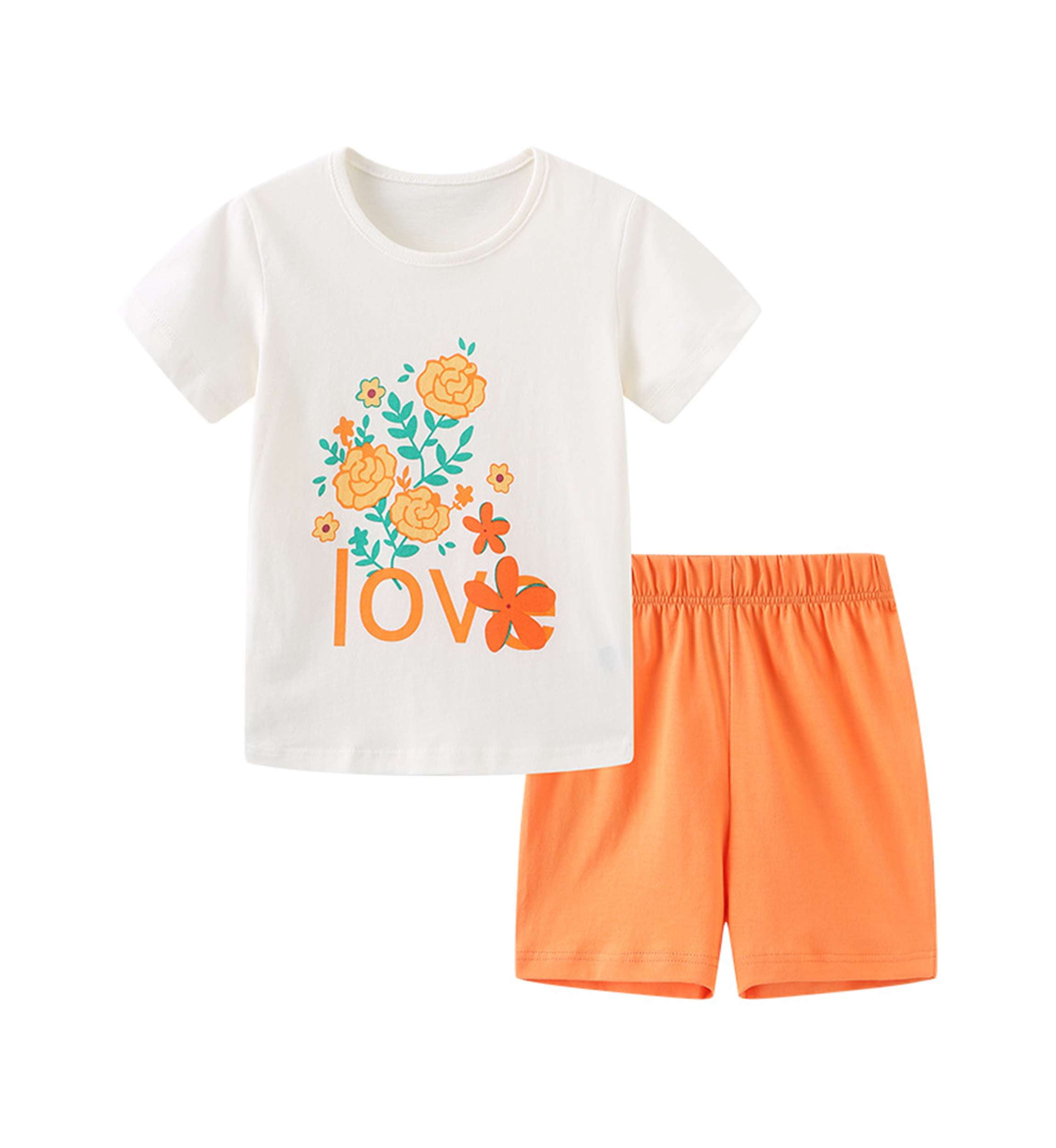 Aolyty Toddler Girls Summer Outfits Set Flower Cotton Clothes Set 3T