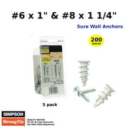 Drywall Anchors Heavy Duty Self Drilling Hollow Wall Anchor Screws kit Nylon #6 x 1 & #8 x 1 1/4 5/p 200
