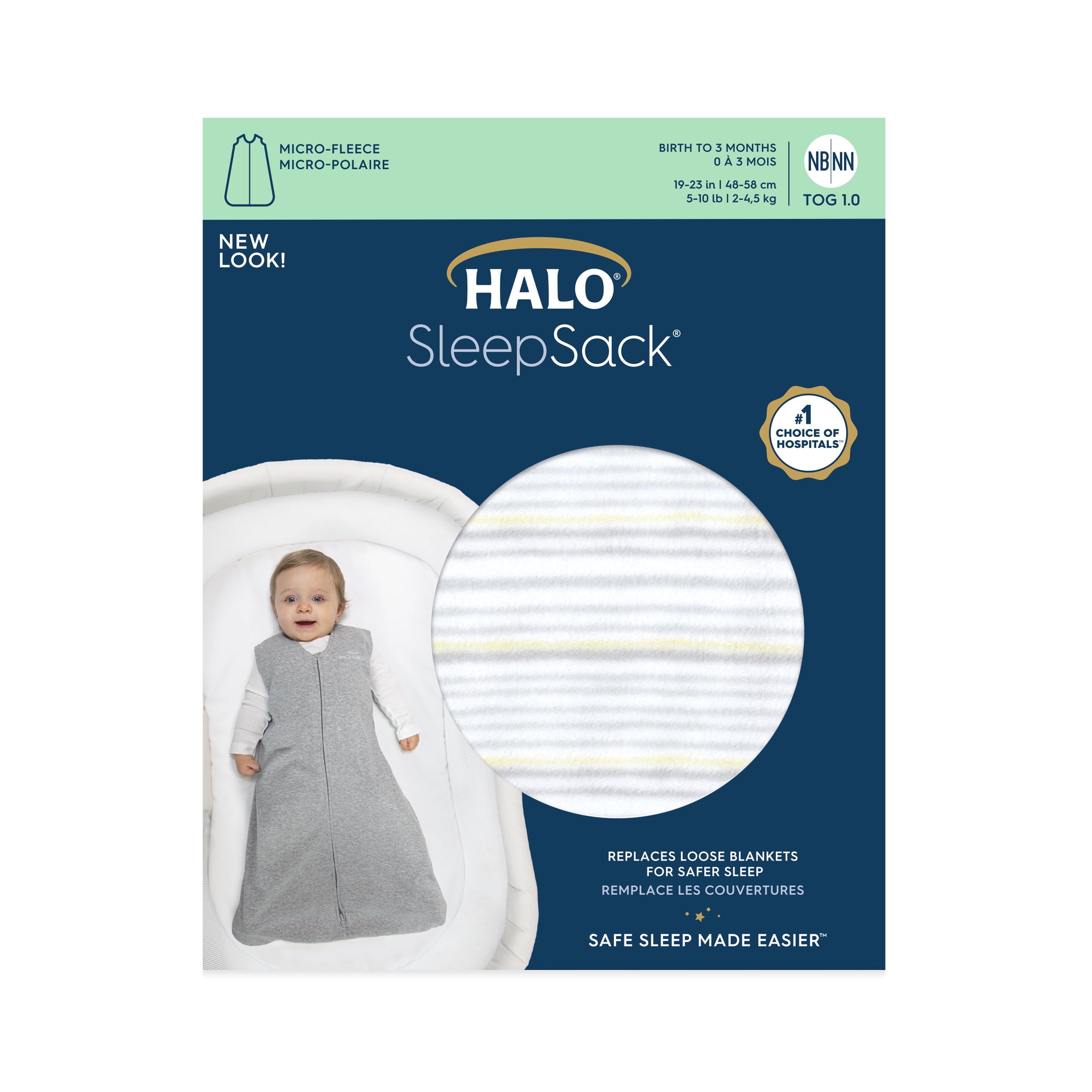 HALO SleepSack Wearable Blanket, Micro-Fleece, Multi Stripe Grey, Toddler, Unisex, Large, 12-18 Months