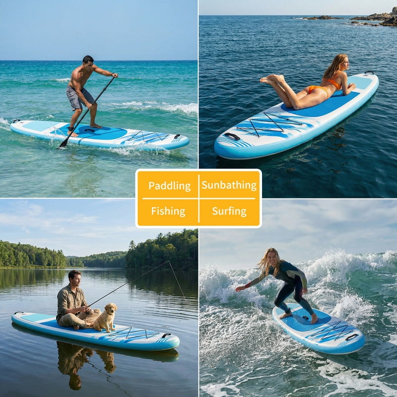 Gianna Inflatable Stand Up Paddle Board 10'6", Non-Slip EVA Deck with SUP Accessories, Wide Stable Design, Leash, Backpack & Pump for Adults & Youth of All Skill Levels，Blue and White