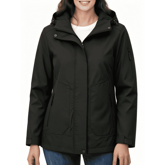 Wantdo Women's Raincoat Waterproof Rain Jacket Short Lightweight Shell Jacket with Hood Black L