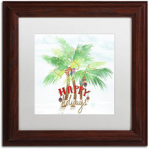 Trademark Fine Art "Xmas Palm Trees" Canvas Art by Lisa Powell Braun, White Matte, Wood Frame