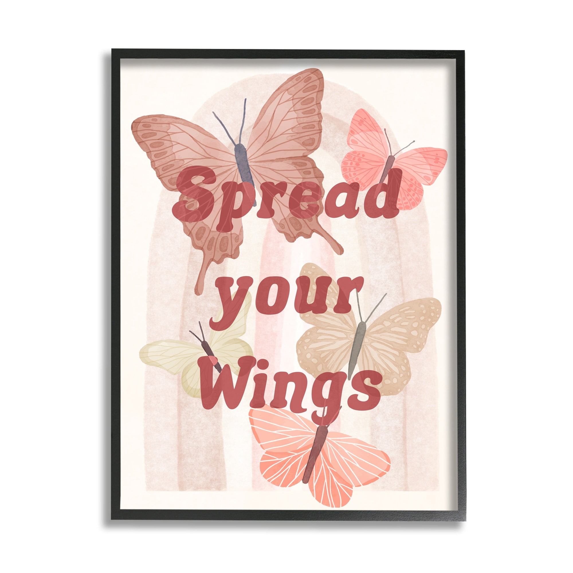 Stupell Industries Elegant Spread Your Wings Motivational Pink Butterflies Graphic Art White Framed Art Print Wall Art, 11x14, by Daphne Polselli