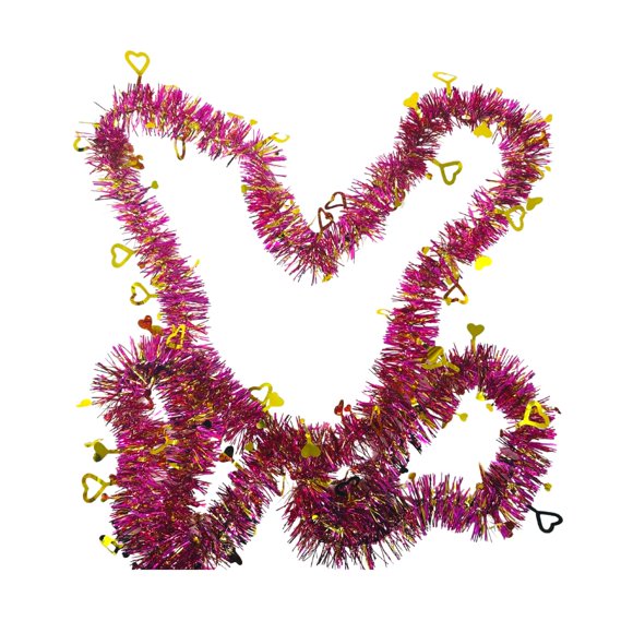 Valentine’s Day Tinsel Skinny Pink and Gold Garland with Gold Silhouette Hearts 9 FT Long – 2 Pack