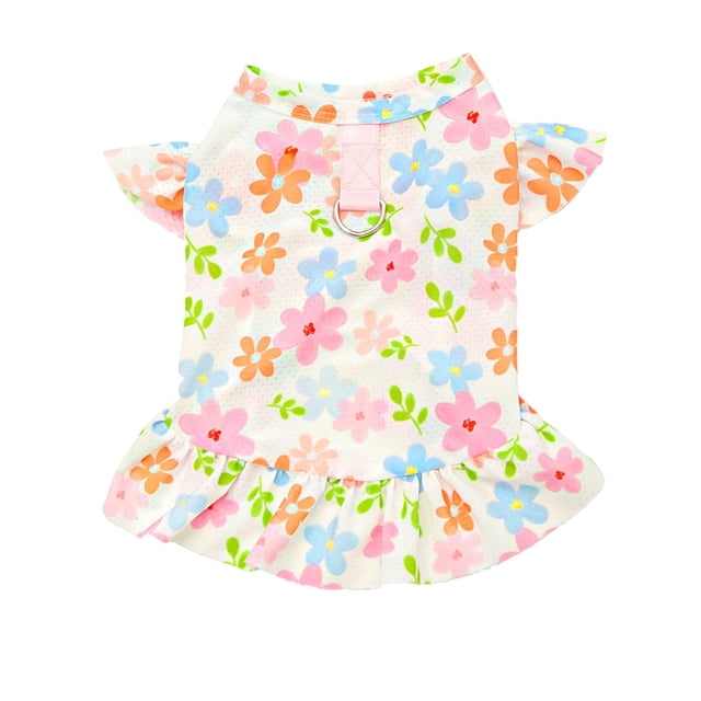Ropa para Perros Vestido Floral de Mascota de Seda de Hielo, Traje de Perro de Gato, Traje de Gato Fresco Floral de Verano