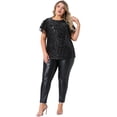 thumbnail image 3 of DARING DIVA Women's Plus Sequin Ruffle Short Sleeve Glitter Top 1X Black, 3 of 6