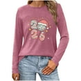 thumbnail image 4 of Ailaofu New Years Eve Outfits Women,Women's Casual Long Sleeve Round Neck Happy New Year 2026 Printed Graphic Plus Size Tops, 4 of 5