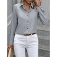 thumbnail image 5 of Button Down Shirts for Women Long Sleeve Blouse Shirts Casual Solid Office Work Tunic Top Light Gray M, 5 of 7