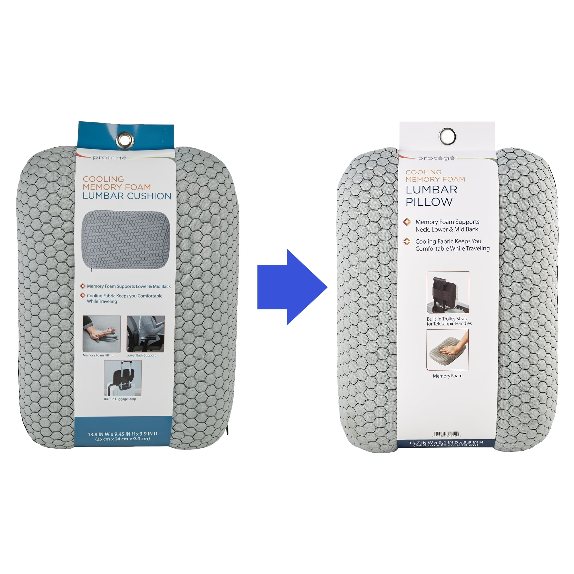 Protégé Cooling Memory Foam Travel Lumbar Support Pillow