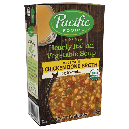 Pacific Organic Chicken Broth Pacific Foods Organic Bone Broth Hearty Italian Vegetable Soup, 9g Protein per Serving, Nourishing and Flavorful, 17 fl oz ()