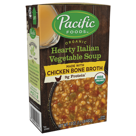 Pacific Foods Organic Bone Broth Hearty Italian Vegetable Soup, 9g Protein per Serving, Nourishing and Flavorful, 17 fl