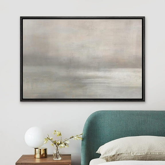 PixonSign Framed Canvas Print Wall Art Pastel Watercolor Gray Sky Landscape Abstract Shapes Illustrations Modern Art Decorative Minimal Relax/Calm for Living Room, Bedroom, Office - 16"x24" Black