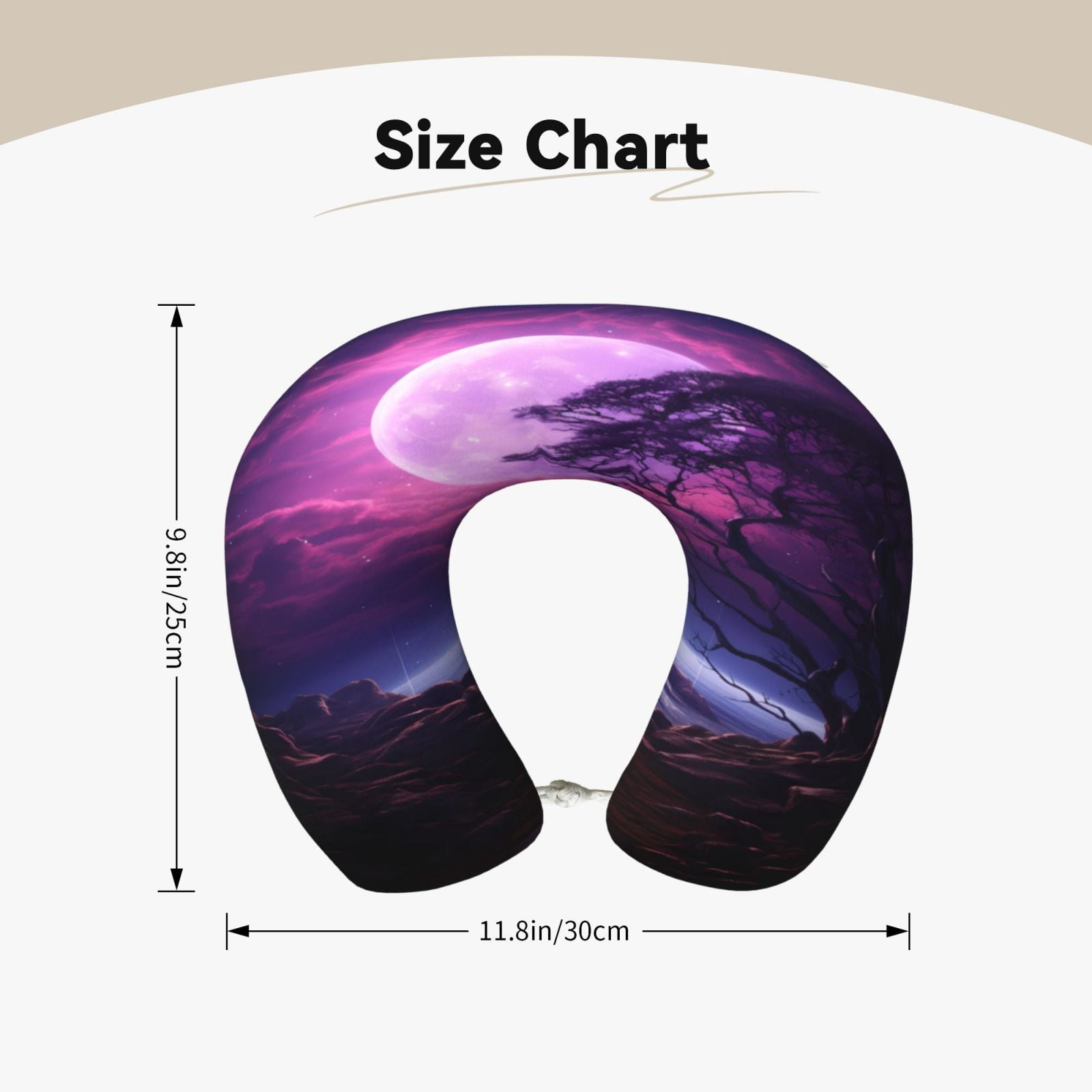 Xecao Purple Moon Tree Night Sky Print Memory Foam Cervical Neck Pillow Versatile U-Shaped Pillows for Home,Office,Camping,Travelling,Soft Washable Cover