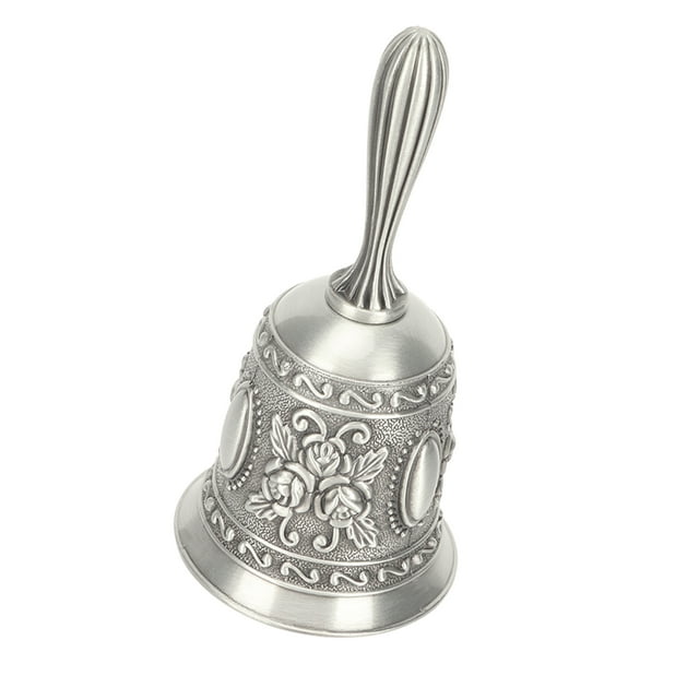 Hand Ring Bell, Floral Carving Loudly Sound Hand Bell Silver Vintage Style Rustproof For Training Pets