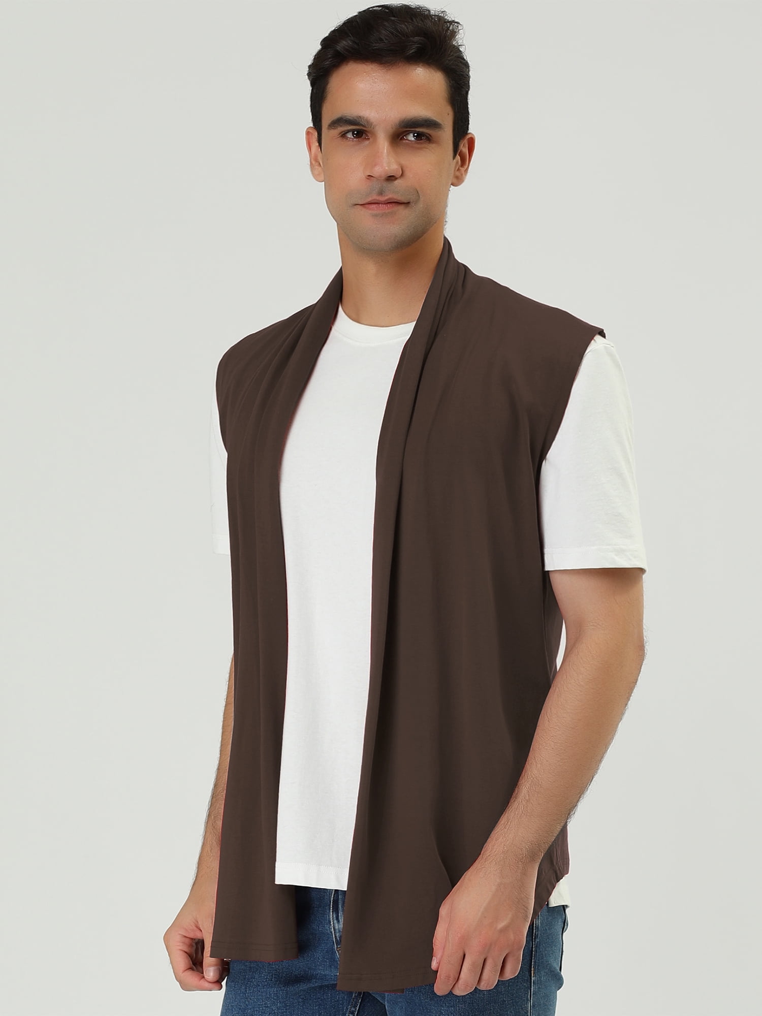 DARING DIVA Men's Sleeveless Open Front Asymmetric Hem Cardigan