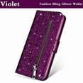 thumbnail image 6 of Dteck For Samsung Galaxy A50, Bling Wallet Case for Women, 3 Card Holder Folio Flip Glitter Pu Leather Folding Stand Magnetic Purse Case with Strap Zipper Coin Change Money Pocket , Purple, 6 of 7