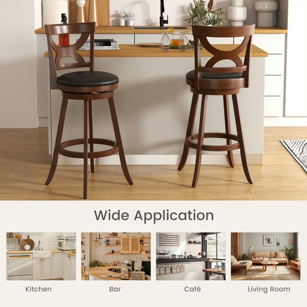 Demi Bonn 29" Set of 2 Swivel Bar Stools with Soft Cushion and Elegant Hollow Backrest, Modern Kitchen Dining Chair, Brown