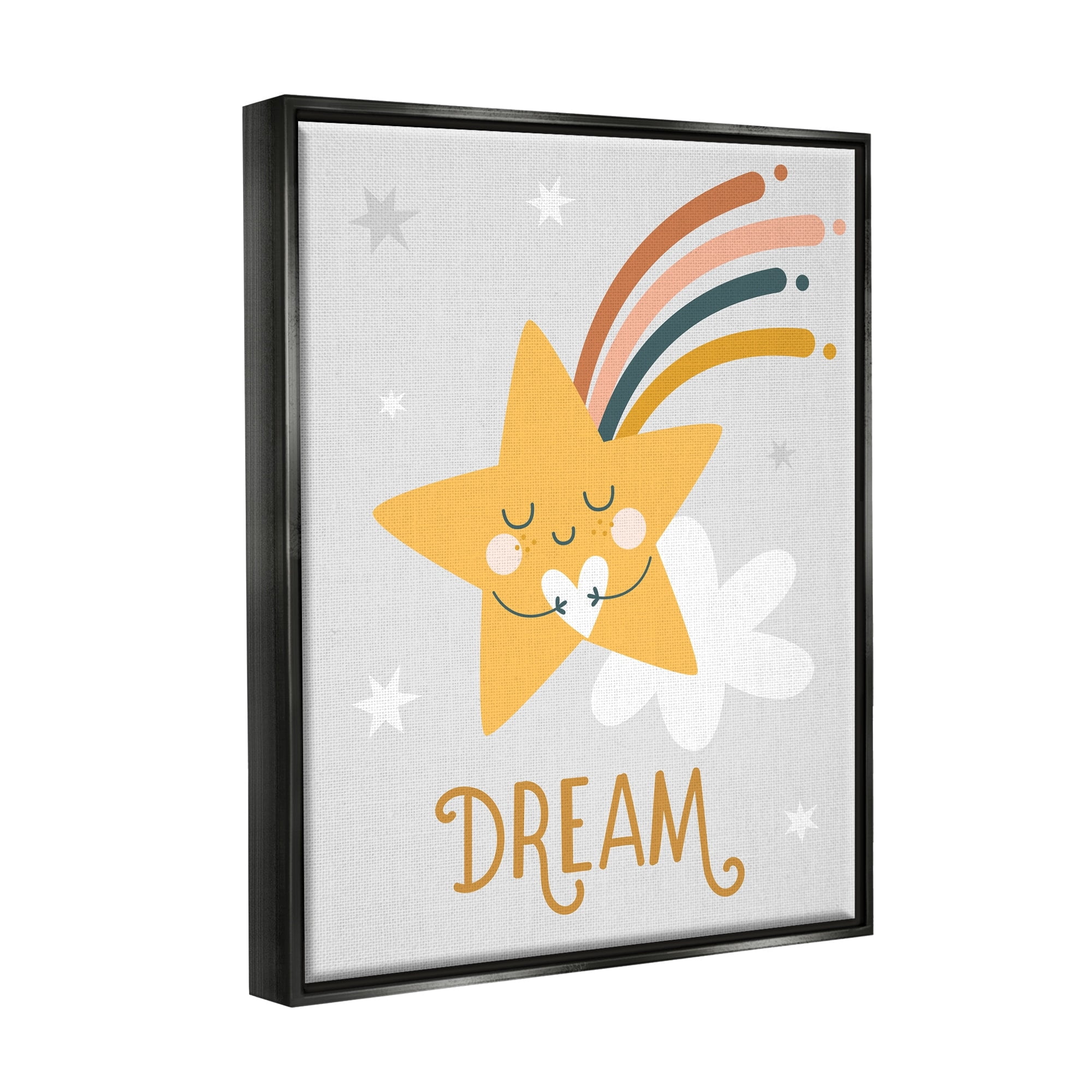 Stupell Industries Shooting Star Smile Casual Dream Calligraphy Pattern Graphic Art Luster Gray Floating Framed Canvas Print Wall Art, Design by Ilis Aviles