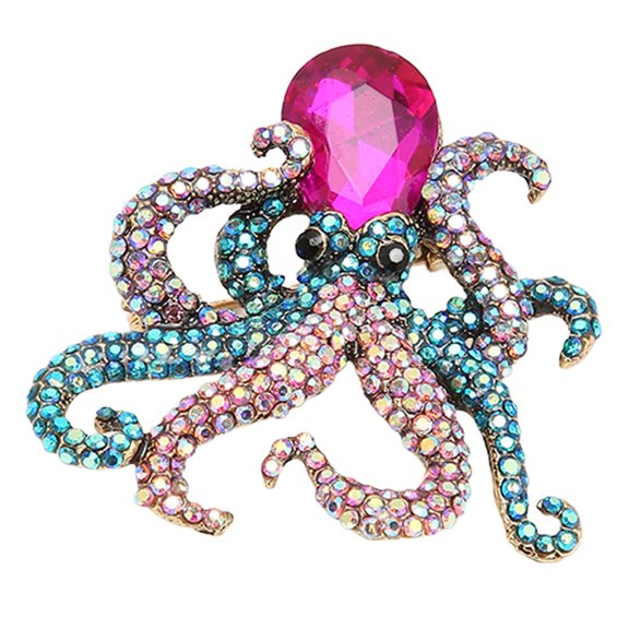Octopus Pin Brooch Purple Head Sea Life Metal Alloy Tentacle Winding Crystal Jewelry Brooch Fashionable Pins for Women Men